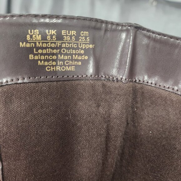 Franco Sarto Brown Knee High Riding Boots Chrome Zip Up Size 8.5M Neoprene Calf - Picture 11 of 16